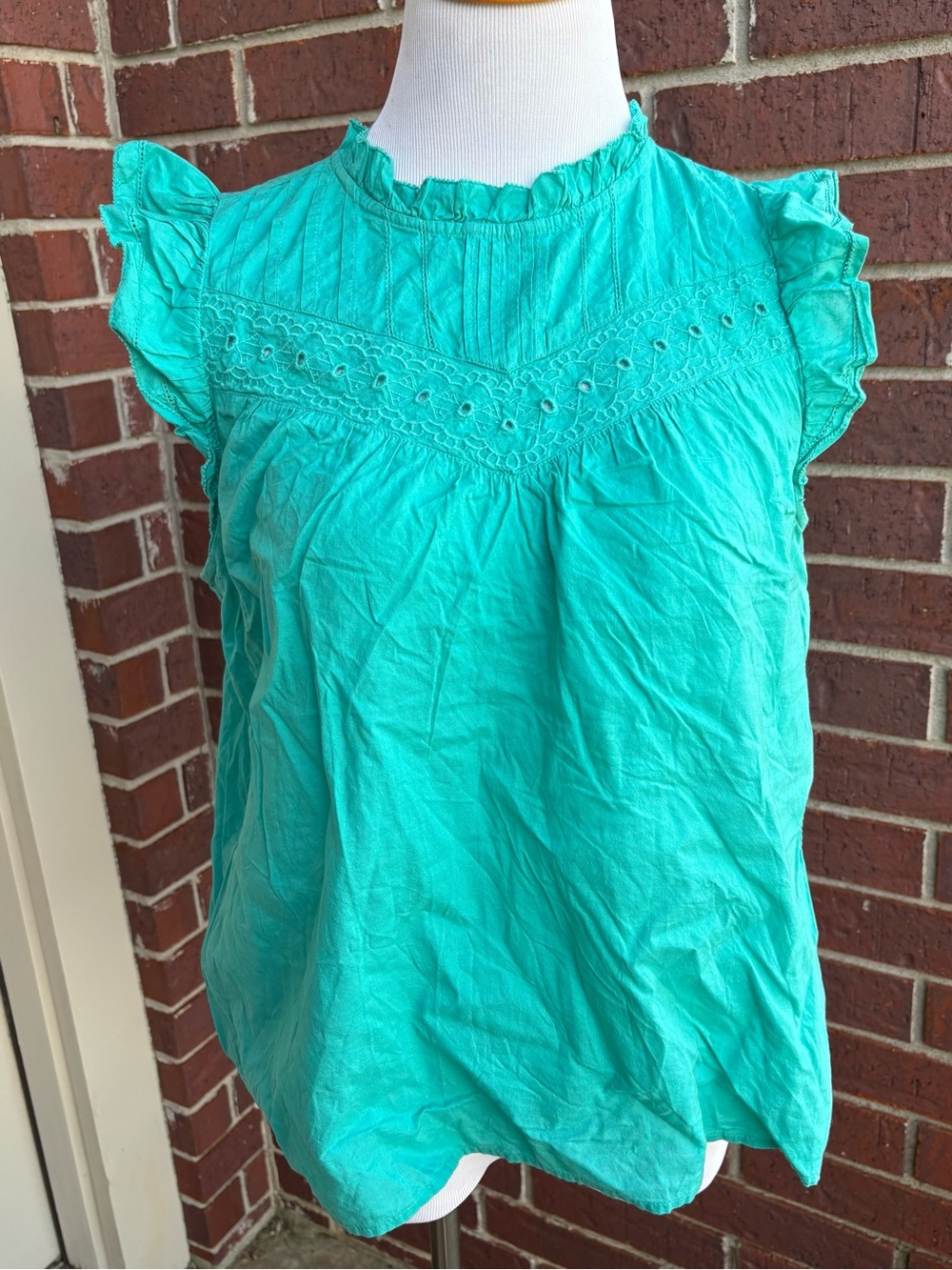 J. Crew Turquoise Eyelet Ruffle Cap-Sleeve Camisole